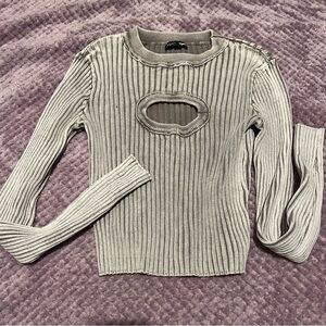 Diesel Like Gray Ribbed Long Sleeve Top with Cutout